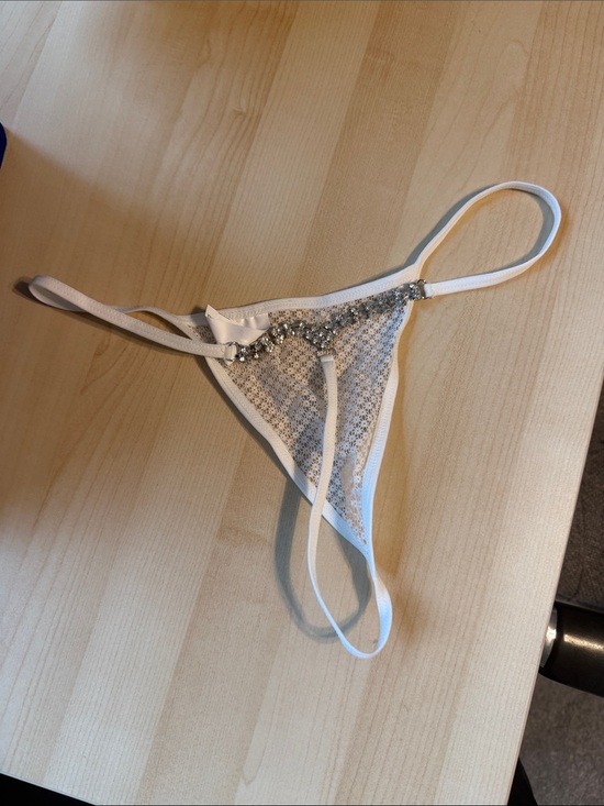 None Other - White Lace Mesh Triangle G String